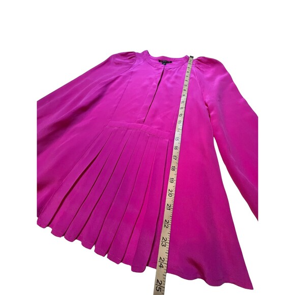 J Crew Blouse Silk Pink Magenta Long Sleeve Pleats Button Cuff Prep Office XS - Picture 6 of 16